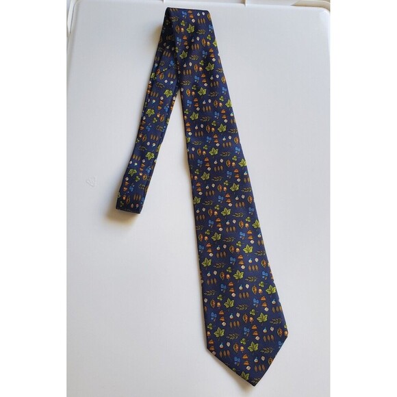 Salvatore Ferragamo 100% Silk Tie Leaves Mushroom Acorn Blue Made in Italy - Picture 2 of 13